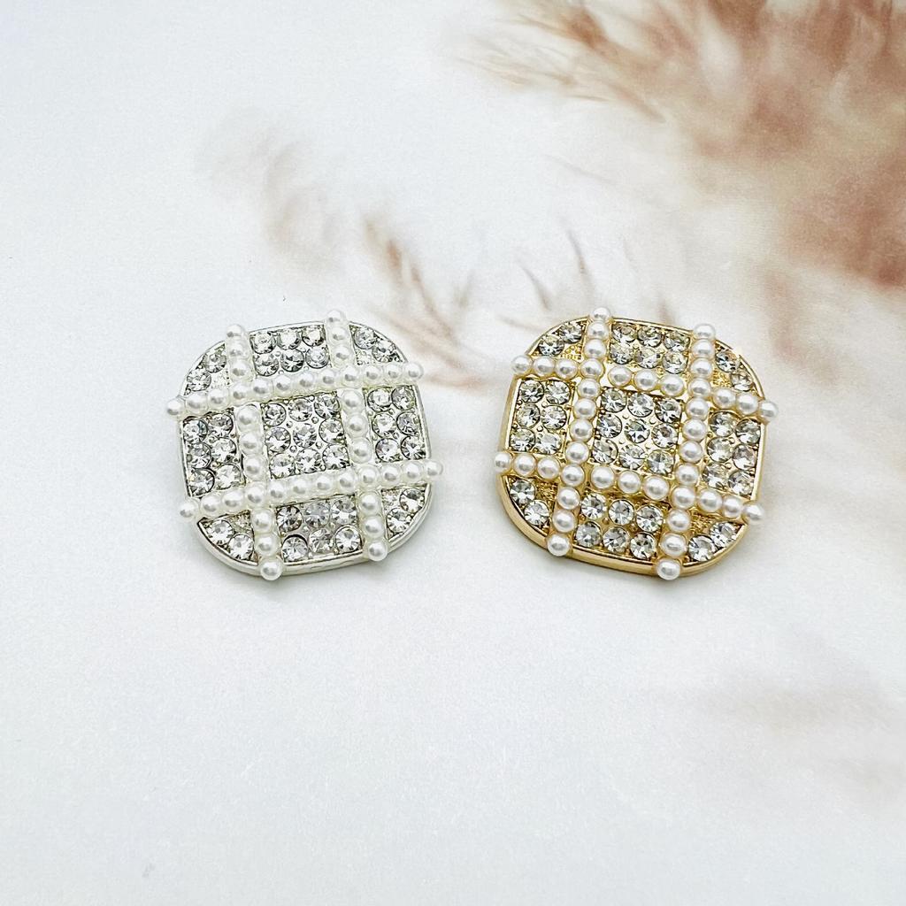 6pcs Luxury Design Gold Silver Square Metal Buttons Inlaid Pearls Suitable For Hand Sewing Clothing Pants DIY Accessories