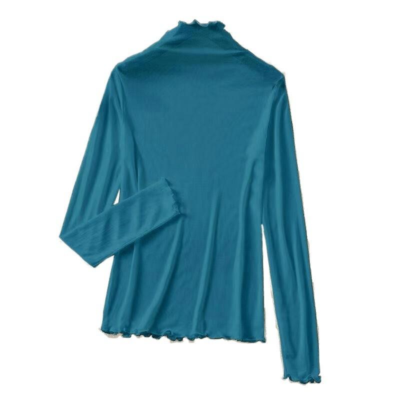 Thin Sunscreen Ice Silk Shirt Women's Long-sleeved Spring and Summer New Mesh Bottoming Shirt Foreign Style Inner Top