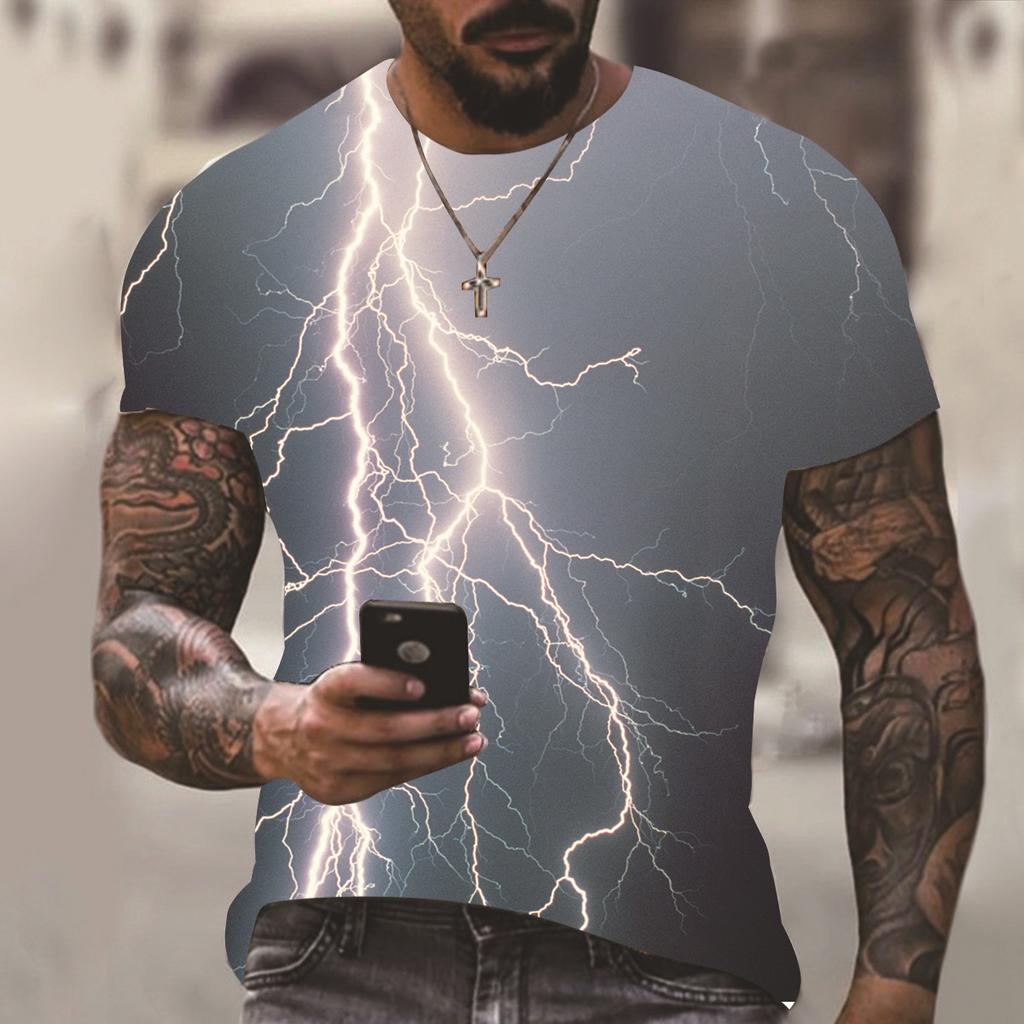 Men's summer new geometric pattern 3D print fashion short-sleeve top, casual short-sleeve for men and women 