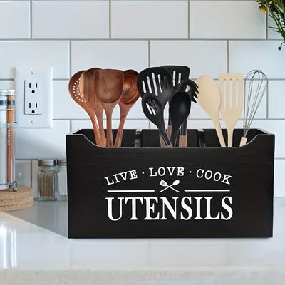 Wooden Cutlery Organizer Wall-Mounted Kitchen Utensil Storage Box With Dividers For Knife Fork Spoon Countertop Or Hanging Holder