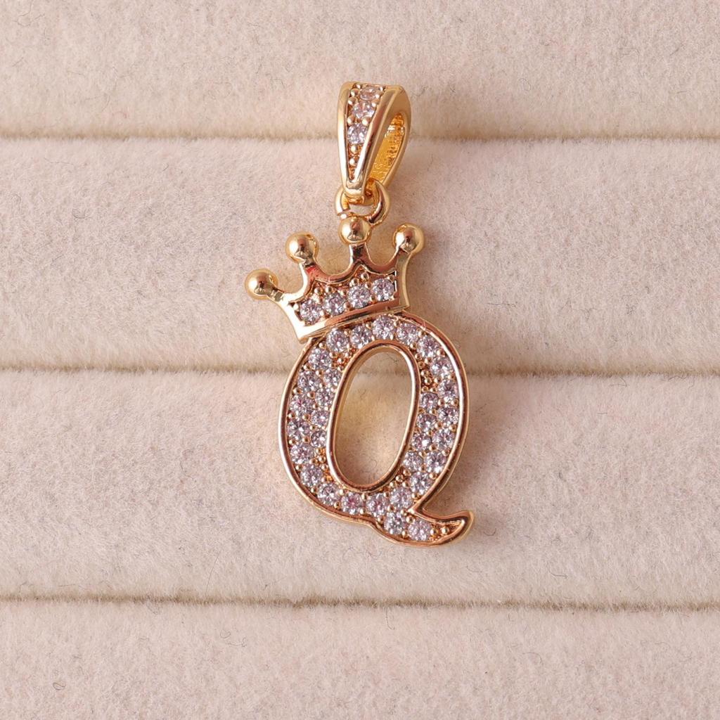 Gold-Plated Crown Rhinestone Letter Pendant Necklace