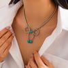 Retro beaded bow pendant collarbone necklace, niche imitation turquoise necklace