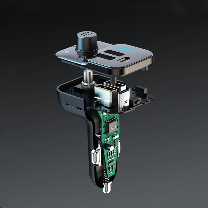 Car FM Transmitter Bluetooth 3.1A Type C Dual USB Car Charger Handsfree Car Kit Plug and Play Support TF Card U-Disk MP3 Player