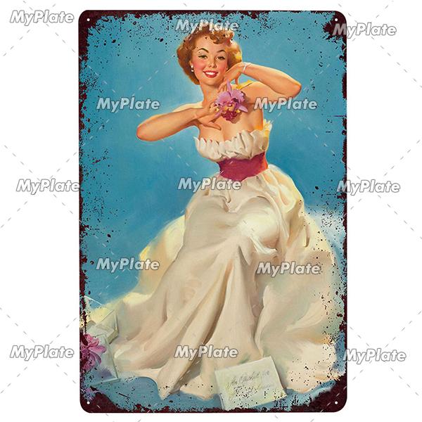 Beauty Woman Metal Sign Bar Pub Decor Plaque Metal Vintage Crafts Home Decor Painting Plaques Art Pinup Poster