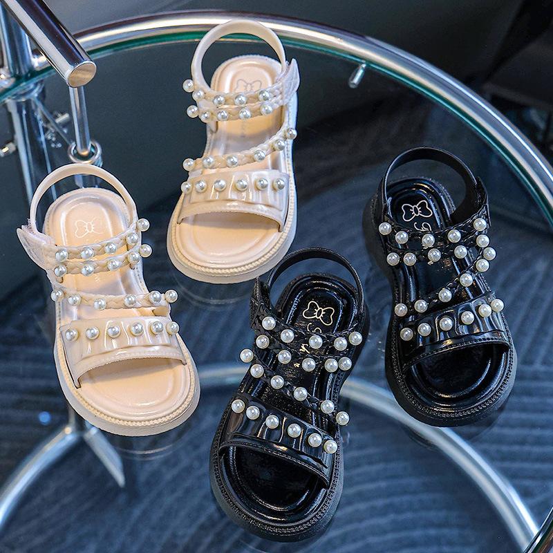 New Girls' Sandals, Non-slip, Breathable, Cute, Pearl-decorated, Suitable for Outdoor Wear, Beach Shoes, Children's Princess Sandals