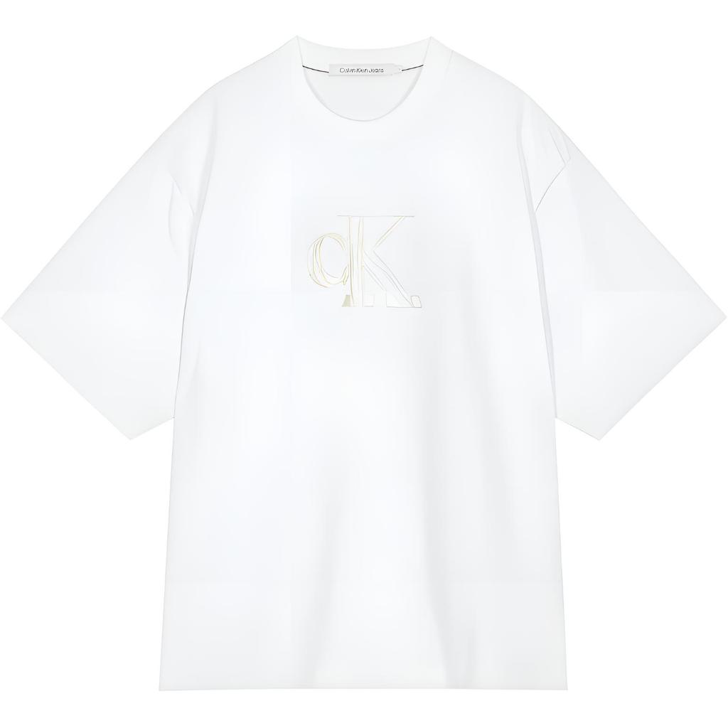 Calvin Klein Jeans Casual Letter Print Loose Cotton Heavyweight Short Sleeve T-Shirt Men Tops White J325509-YAF