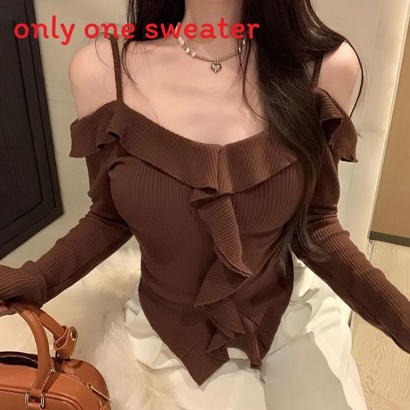 Lily Lace Off Shoulder Sweater With Ruffle Hem For Spring Casual Wear