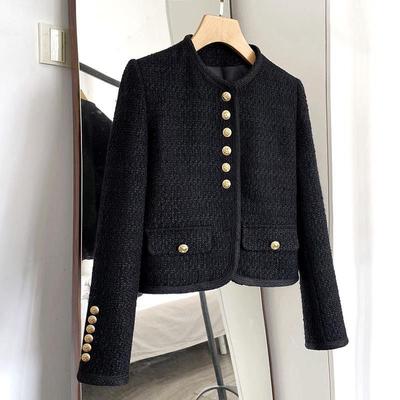 French Style Black Small Fragrant Jacket for Women In Autumn and Winter. Elegant, Elegant and High-end Design for Small People. Versatile Tops