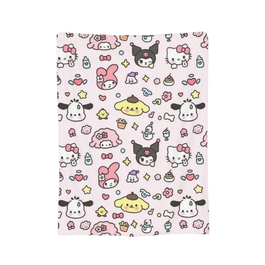 Cute Pom Pom Purin Pattern Blankets Flannel Summer Air Conditioning Breathable Soft Throw Blanket for Home Bedroom Bedspread