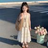 Girls' Bohemian Spaghetti Strap Summer Dress - Stylish Hollow-Out Design for Middle & Big Kids