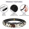 Brown Western Cow Print Steering Wheel Cover for Women Men with 2 Pcs Car Coasters, 15 Inches Neoprene Anti-Slip Cute Universal Car Accessories