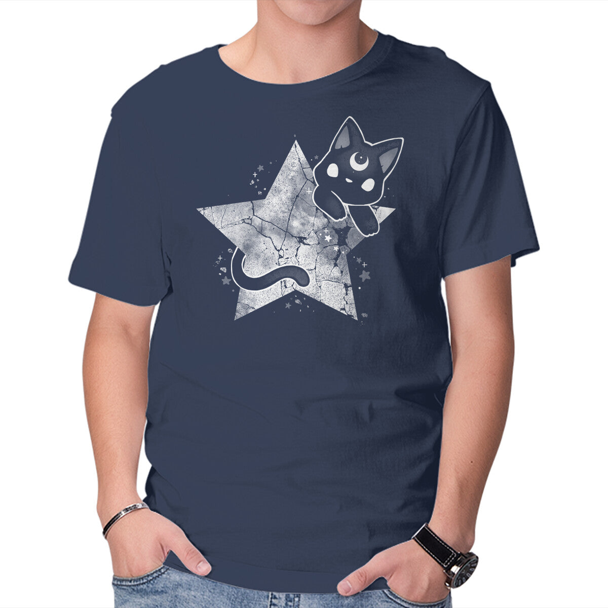 Unisex Crew Neck T-Shirt Kitten Star Graphic Short Sleeve Casual Tee XXXL