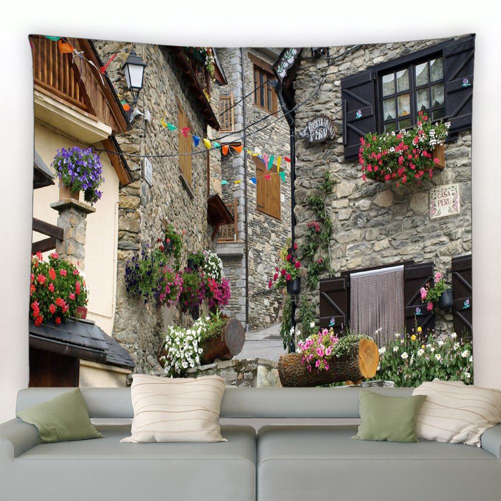 Italien Ländliche Kleinstadt Straßenlandschaft Wandbehang Wandteppich Retro Stil Architektur Hintergrund Dekor Hippie Schlafzimmer Decke