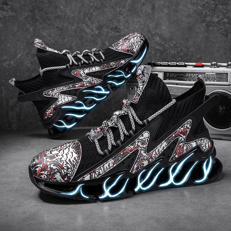 Klobiger Sneaker Übergröße 45 46 47 48 Herren Laufschuhe mit Blade-Sohle Mode Casual Leder/Mesh Schuhe mit erhöhter Plattform