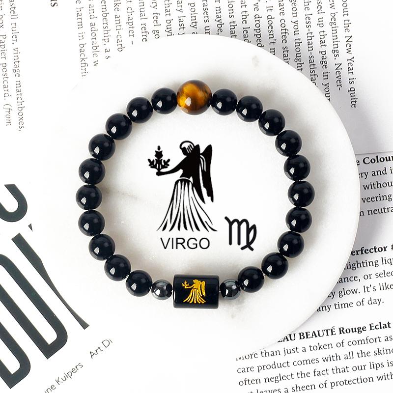 12 Constellations Scorpio Bracelet Natural Stone Tiger Eye Beads Bracelets for Men Women Cancer Virgo Leo Libra Couple Jewelry