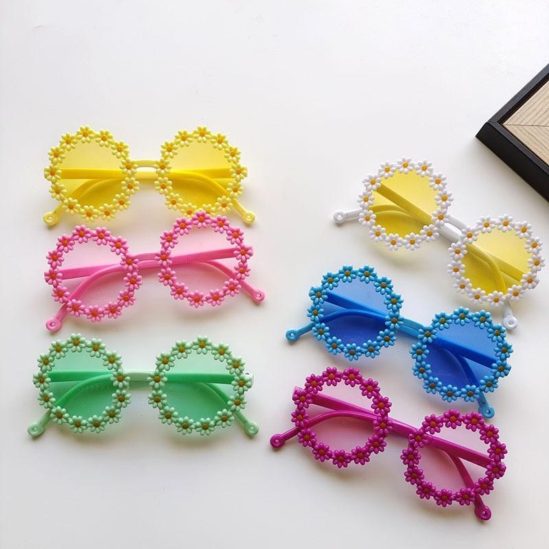 Personalized Candy Color Small Daisy Children'S Sunglasses Round Frame Cute Shape Beach Glasses
