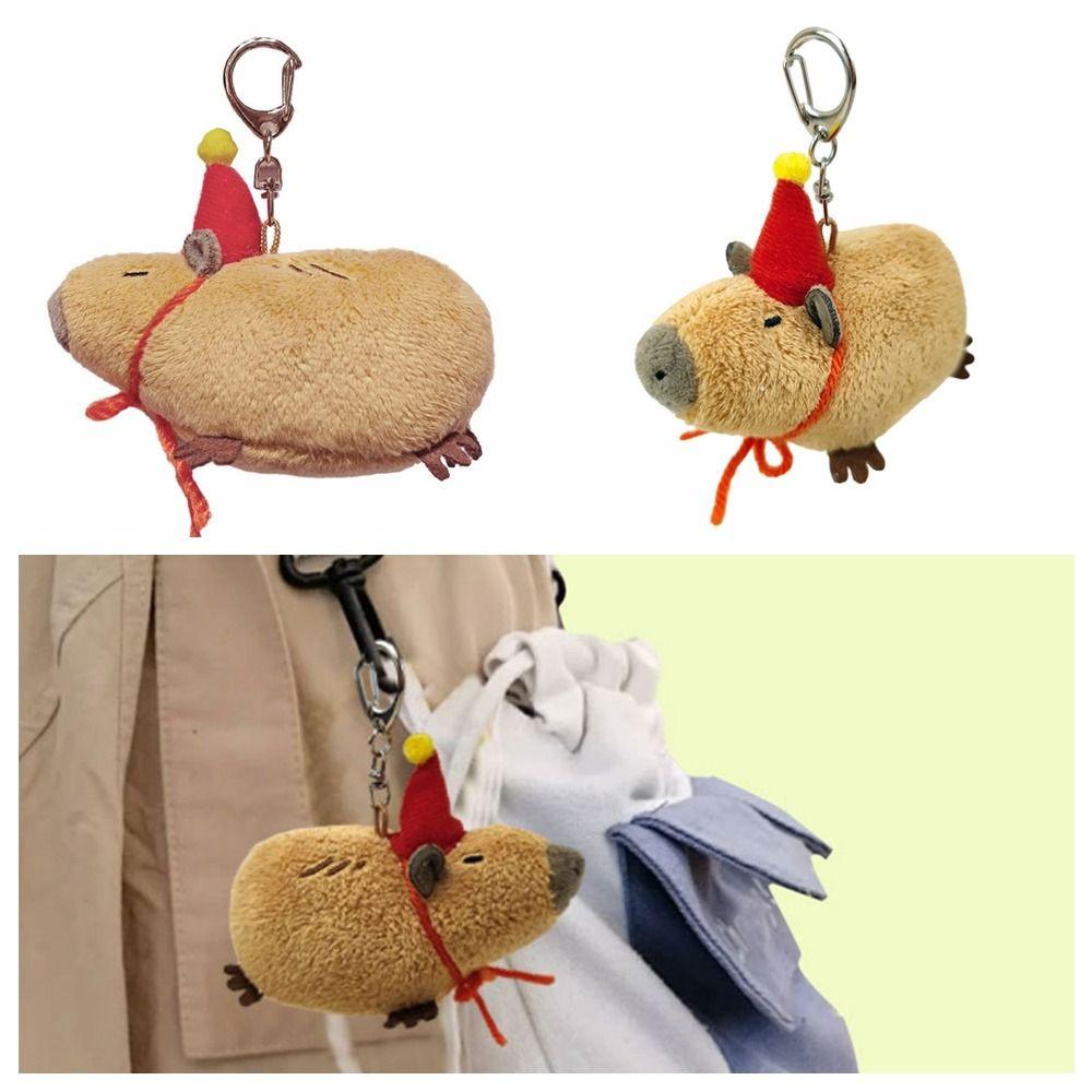 

Подвеска в виде звучащей пискливой капибары, коричневая пушистая кукла капибара, плюшевая кукла-капибара, кавайная, брелок для детей