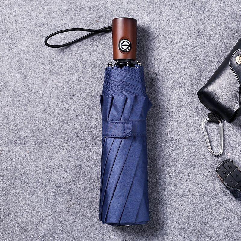 

Fully Automatic Tri-fold Short Handle Umbrella High-end Enlarged Thickened Reinforced Wind-resistant Men s Business Umbrella синій