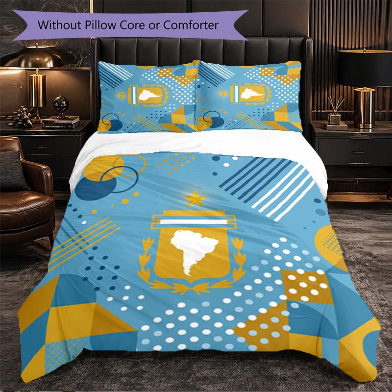 Argentina Football Pattern 3 Pieces Bedding Set Soft Microfiber Duvet Cover with Pillow Cases for Bedroom