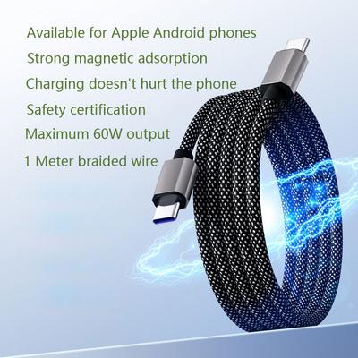 Magnetic Absorption Nano Data Cable Compatible with Apple and Android Mobile Phone Braided Wire Super Fast Charging Cable