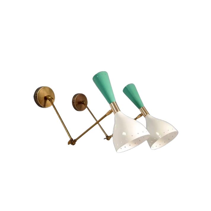 Pair of 1950's Mid Century Brass Italian Diabolo Wall Sconce Light Raw Brass