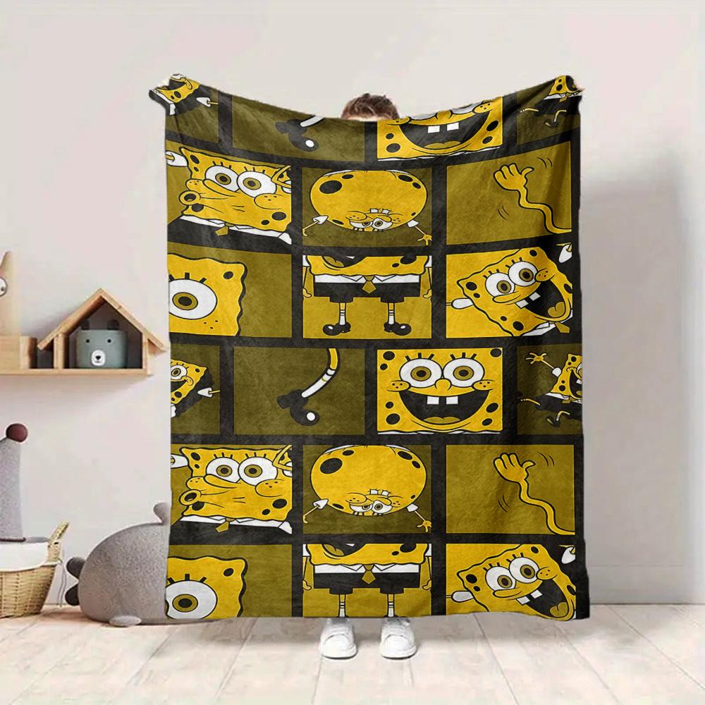 1 szt. Kocyk Flanelowy SpongeBob Kanciastoporty HD Nadruk Lekki Miękki Ciepły Koc na Każdą Porę Roku do Sofy, Łóżka, Podróży, Kempingu Można Prać w Pralce