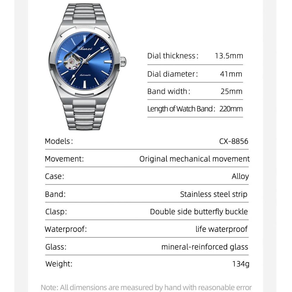 CHENXI Automatic Movement Mechanical Watches for Men Hollow Skeleton Mens Watches Waterproof Business Relogios Masculino