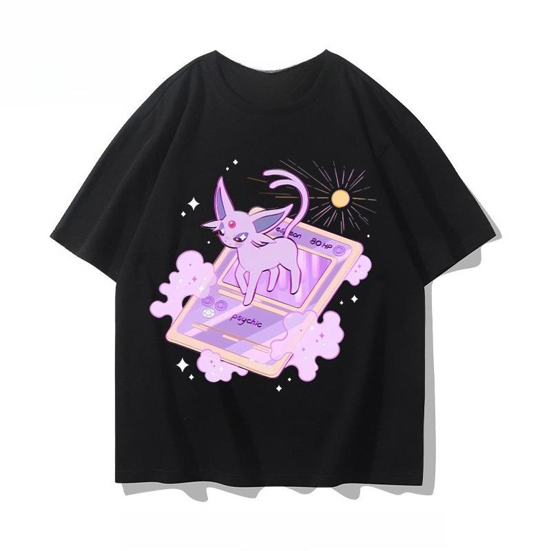 Pokémon Espeon Cartoon Hand-painted Japanese T-shirt Men's and Women's 2025 Summer New Harajuku Loose Casual Short-sleeved Top