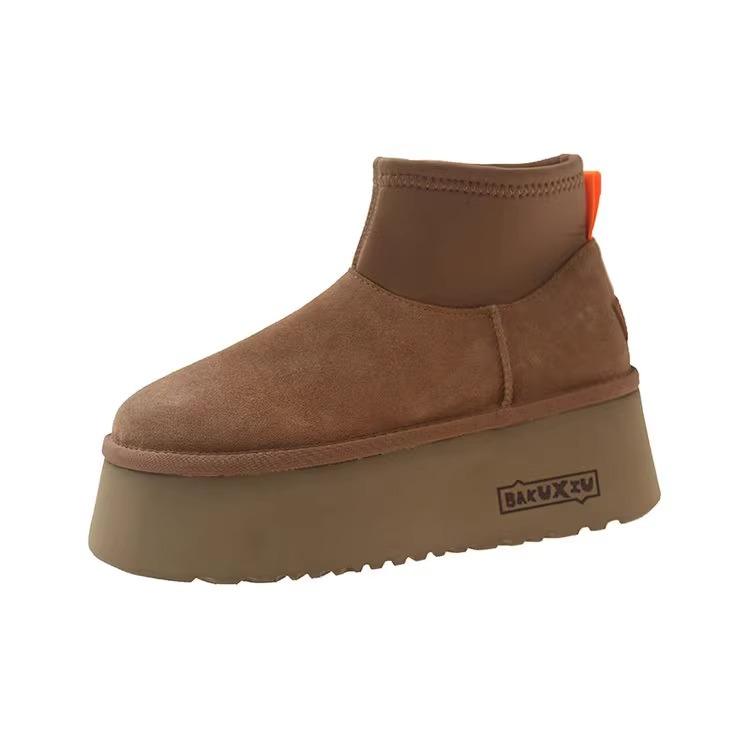 Thick Soled Snow Boots for Women Winter Height Increasing and Plush Warm Short Boots Fashionable Cotton Shoes Trendy