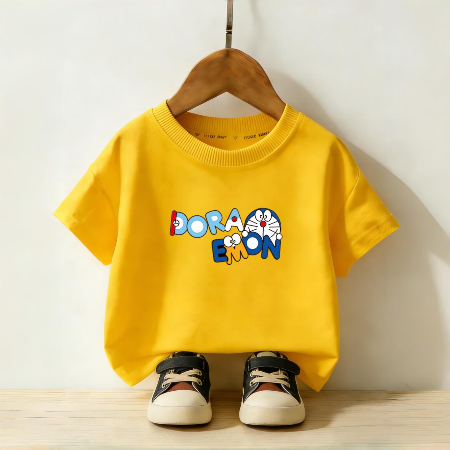 Cotton Shortsleeved Tshirt for Summer Childrens Cartoon Robot Cat Summer Dress Halfsleeved Trendy Childrens Top 100