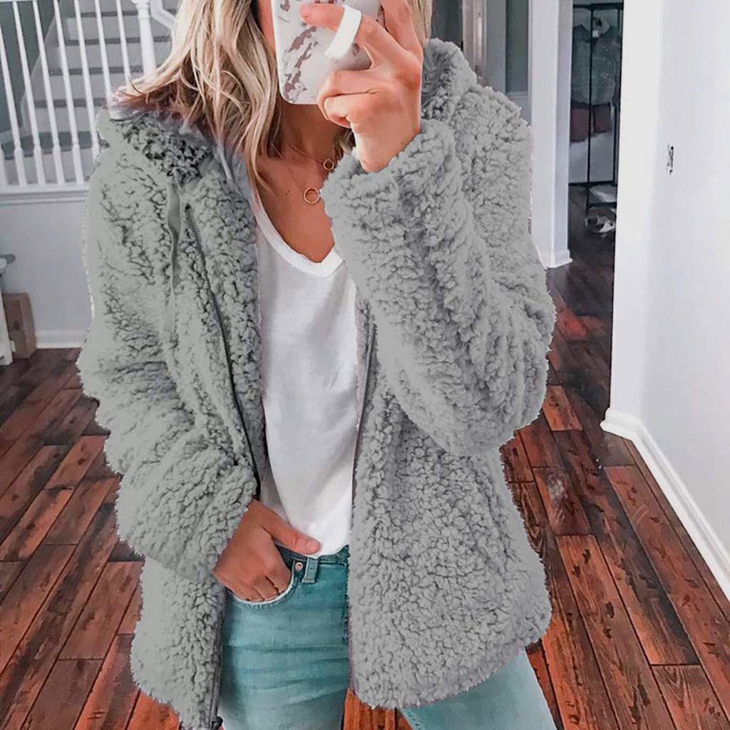 Women’s Fuzzy Sherpa Jacket Oversized Warm Hooded Fleece Coat with Pockets Plush Top 2026 Fashion Casual Warm Jackets Zipper Cardigan Coat