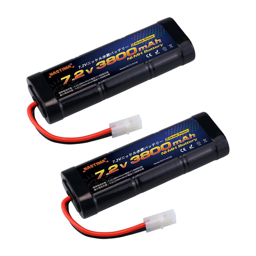 Nastima 7.2V 3800mAh NiMH Battery Set (2-Pack) for Tamiya RC Models, Kyosho, and Yokomo Compatible, Compatible with 18 and 110 Scale RC Cars, RC