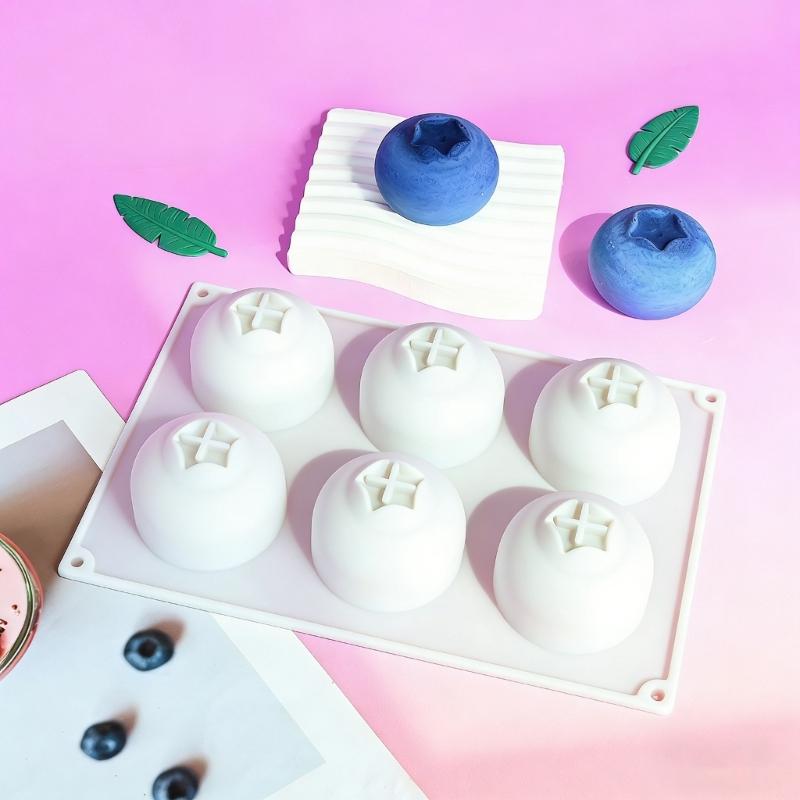 6 Cavity Blueberry Shape Silicone Cake Molds For Baking Dessert Mousse Jellies Puddings And Chocolate Easy Releases