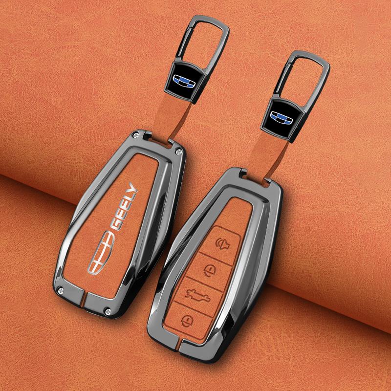 Interior Mouldings Zinc Alloy Leather Car Key Case Cove Holder Set For Geely Coolray X6 Emgrand Global Hawk GX7 Remote Auto Prot