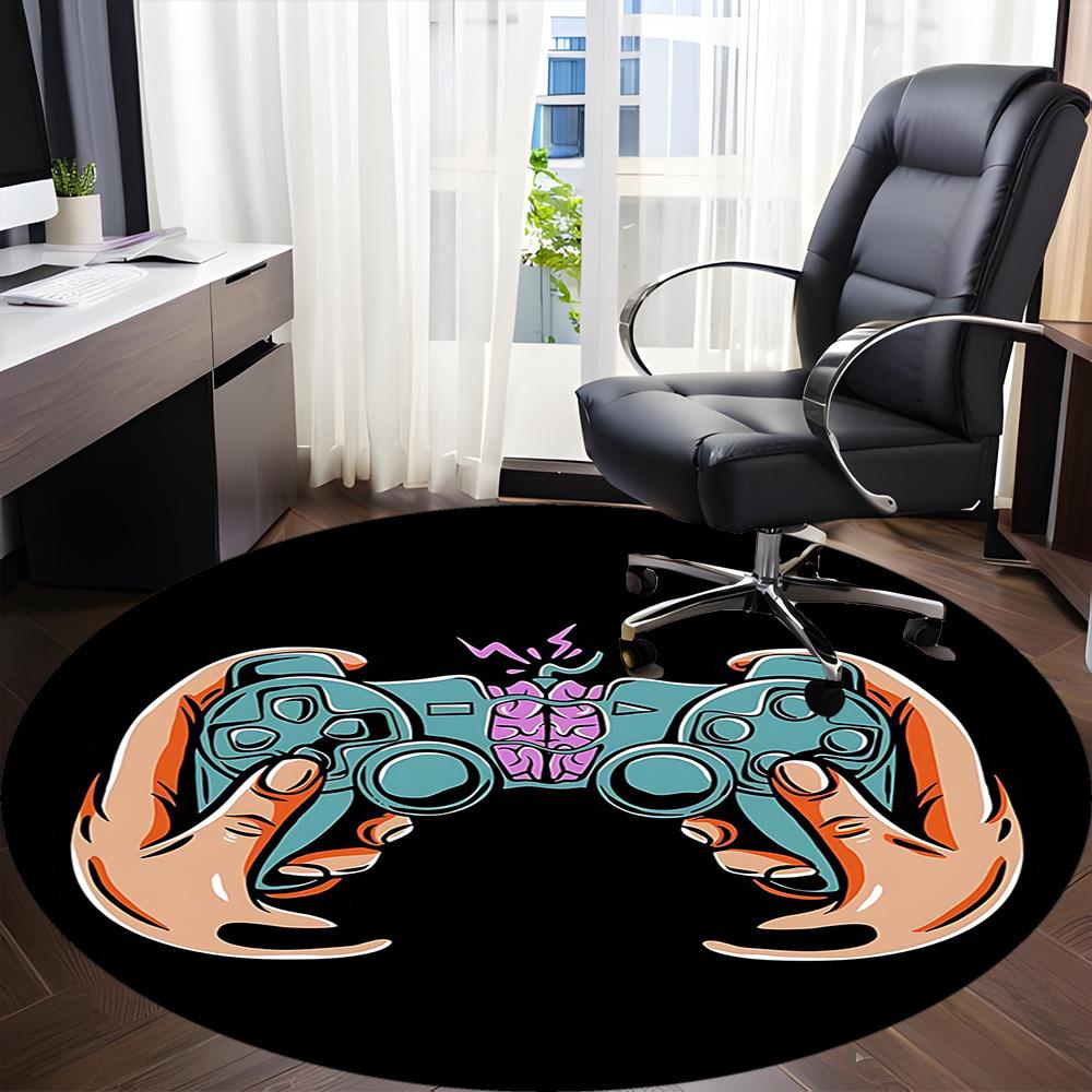 1PC Gamer Controller Office Round Area Rug, Mat Suitable For Office, Under Office Chairs Bedroom Living Room Home Decor, Room Deco