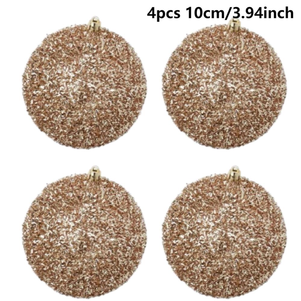 4Pcs 3.94inch /10cm Champagne Glitter Christmas Decorative Balls, Snowball Christmas Tree Top Decorations, Christmas Sequin Balls, Champagne Glitter Champagne Gold