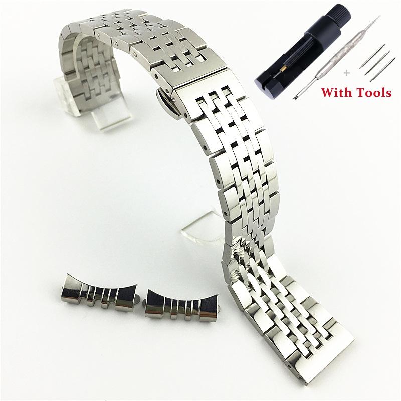 12mm 14mm 16mm 18mm 19mm 20mm 21mm 22mm Solid Stainless Steel Watch Strap Flat Head / Elbow Dual Purpose Butterfly Clasp Strap
