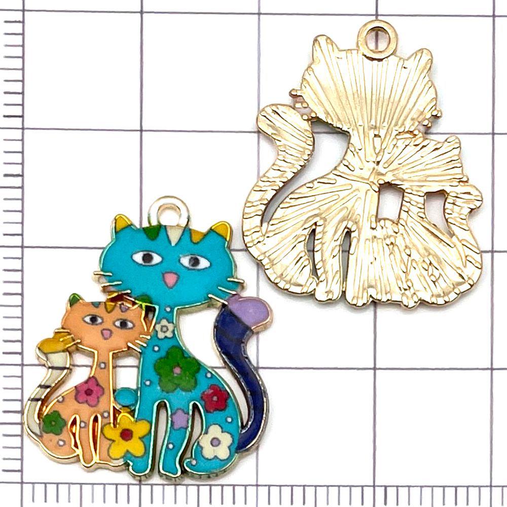 10 Color Enamel Alloy Cartoon Cat Charms Pendants for DIY Jewelry