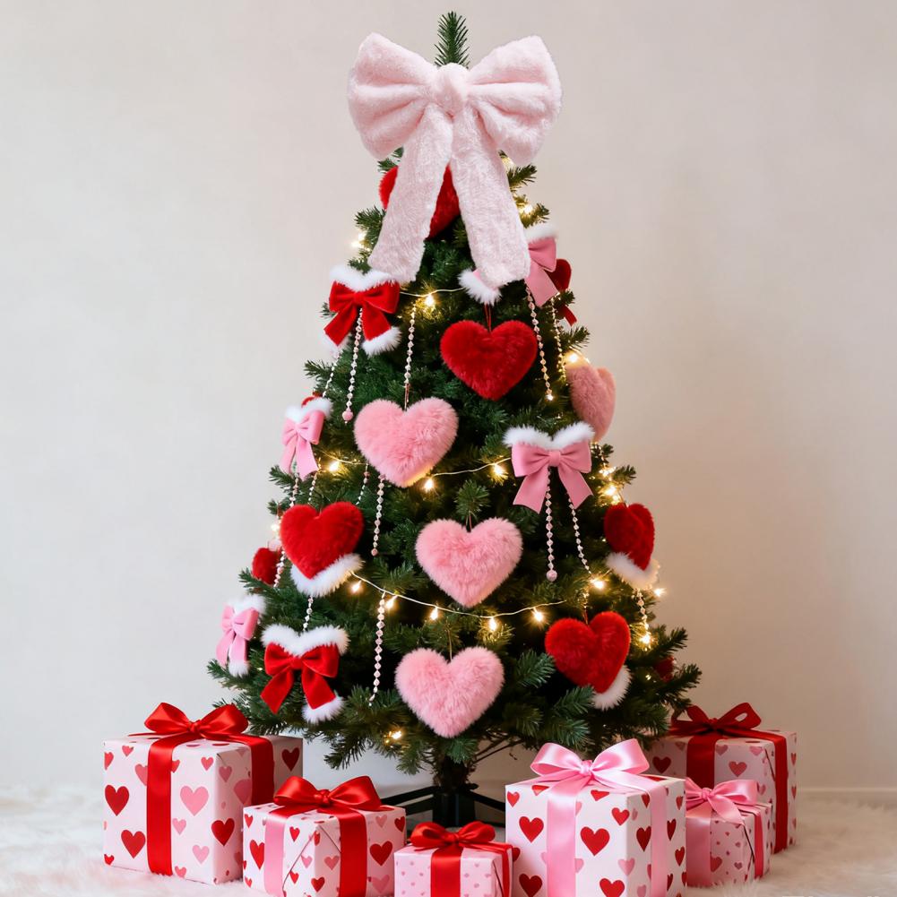 Valentine's Day Pink Plush Big Bow Atmosphere Decoration Pink Cute Creative Decorative Plush Bow Fluffy Edge Bows Ornament
