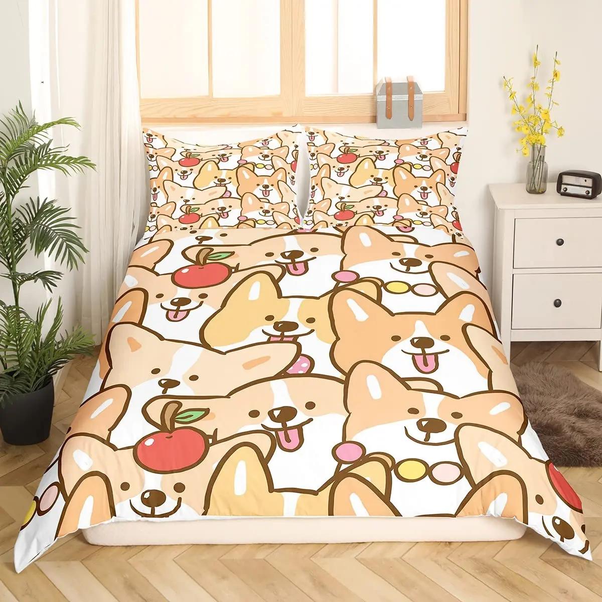 

Comforter Kids Cute Dog Bedding Set Bedclothes Cartoon Dogs Comforter For Boys Girls Children Pet Puppy Animal Polyester Comforter (quilt)-EU Single(135*200cm)3pcs