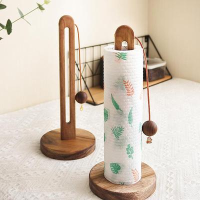 Solid Wood Paper Towel Holder Kitchen Punch-Roll Paper Storage Rack Lazy Rag Plastic Wrap Bag Storage Rack Kitchen Accessories