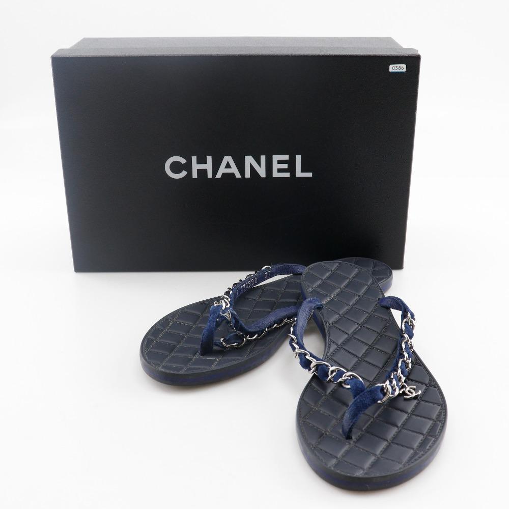 Chanel COCO Mark Strandsandale G30880 Kette Schwarz / marineblau Gummi/Leder Damen Gebraucht