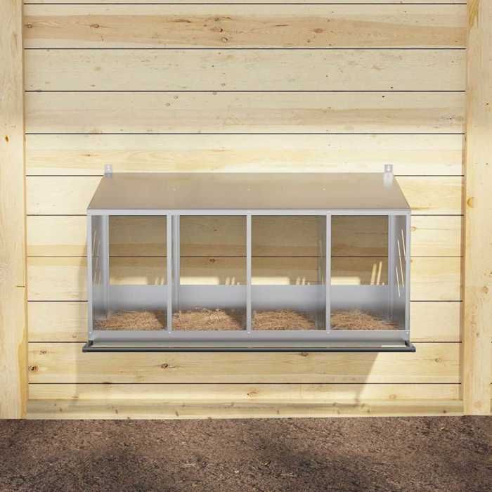 VidaXL Hen Nesting Box with 4 Compartments Galvanized Silver Metal, Laying Hen Nesting Box, Egg Box for Hens, 864344