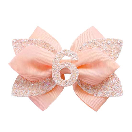 Pink Birthday Hair Bow for Baby 1-6 Years Glitter Sequin Party Hairpin Satin Ribbon Bow with Elastic Tie & Metal Clip Sparkling Number Hair Accessory