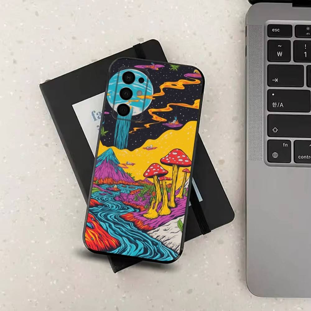 Trippy Plant Mushroom Case For Samsung Galaxy A73,72,41,J7,22,Note,31,8,9,52,71,53,32,Soft Black Silicone Cover