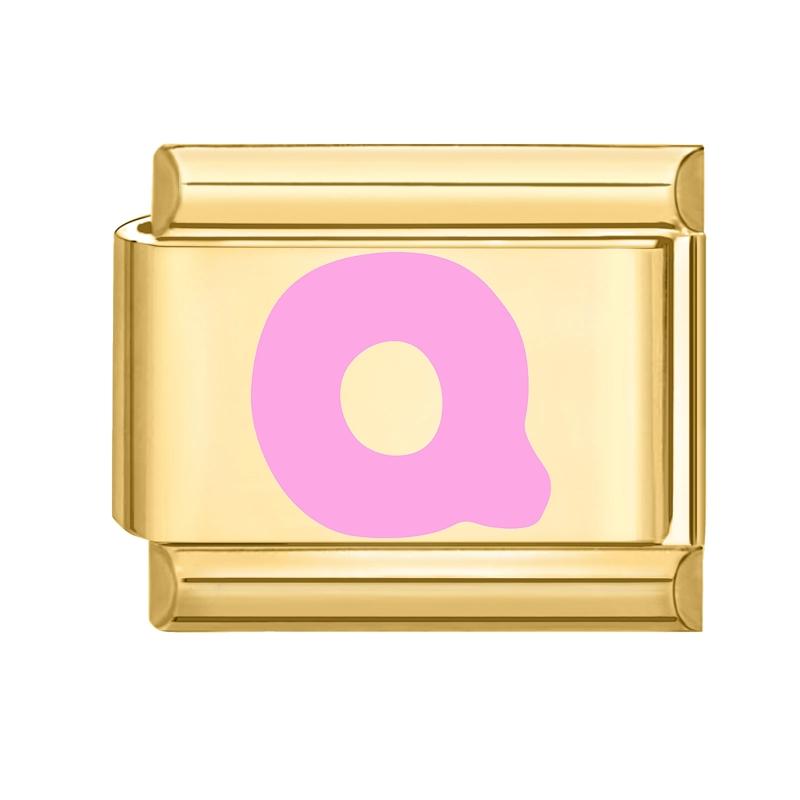 Vintage Y2K Pink 26 English Letters Gold Color Italian Charm Links Fit 9MM Bracelet Stainless Steel Making DIY Christmas Gifts
