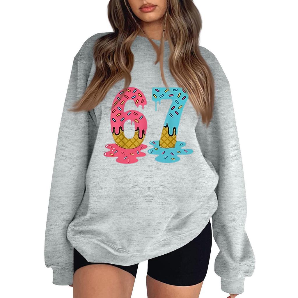 Women's Fashionable Casual Long-Sleeved Round-Neck Printed Pullover Sweatshirt