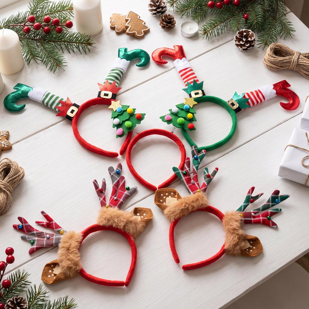 Christmas Party Headband, Elf Leg & Antler Cartoon Hair Hoop for Adults & Kids