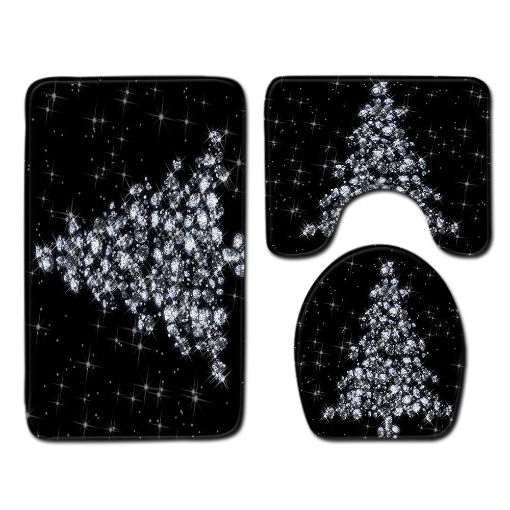 Christmas Shower Curtain Floor Mat Combination Four-Piece Set Bathroom Toilet Carpet Shower Room Mat Foot Mat