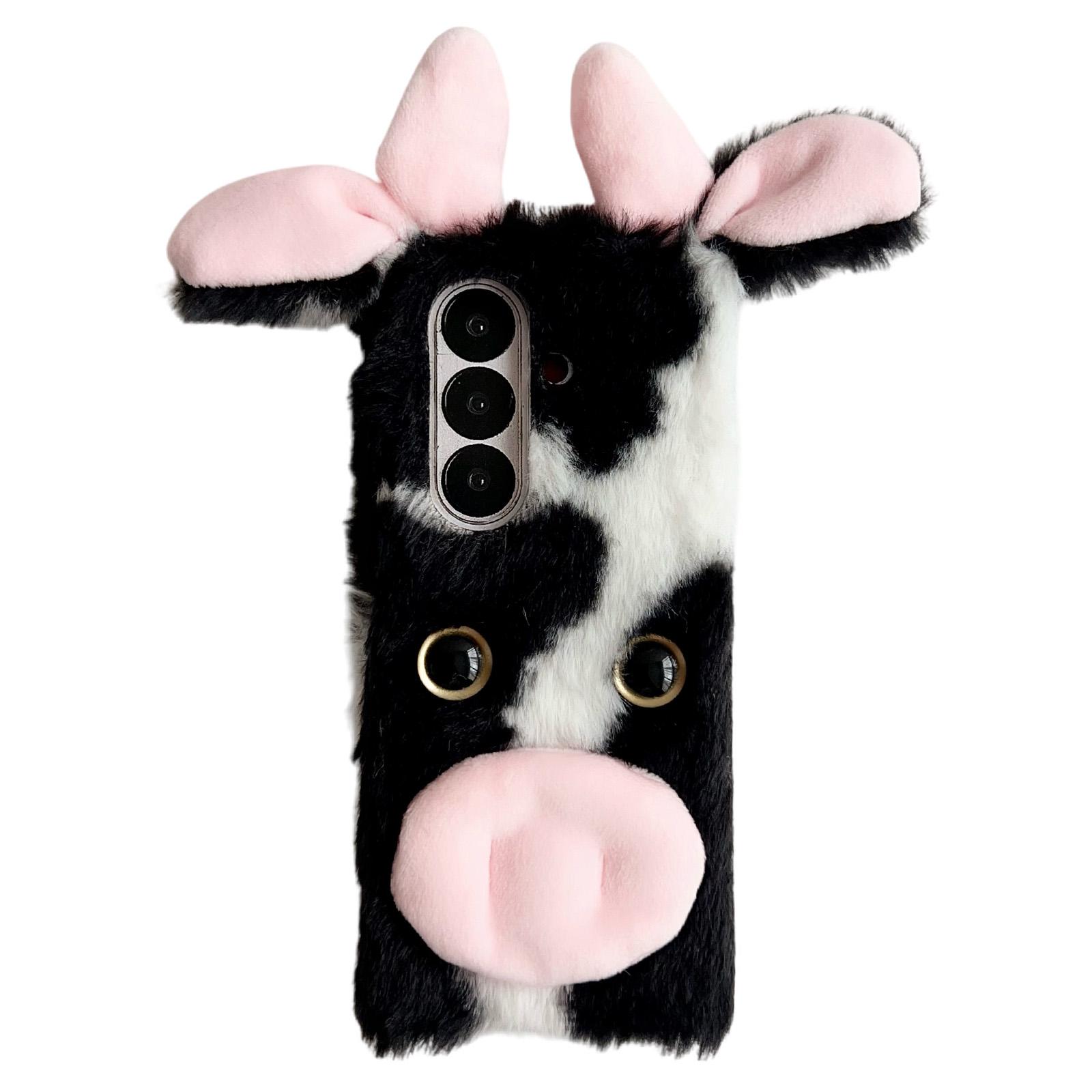 

For Samsung Galaxy Z Fold7 5G Case Plush Cow Hard PC Protective Phone Cover Black